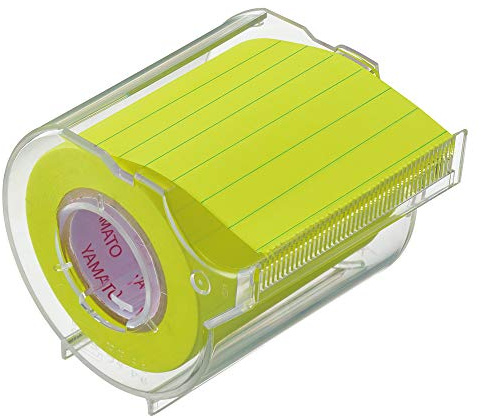 Yamato Memoc Roll Tape, Self-Stick Memo Paper Tape, with Tape Dispenser, 50mm x 10m, 7mm Ruled, Yellow, 1 ea. (NRK-50CH-LK)