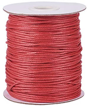 Rouleau de fil de coton ciré de 1,5 mm - 91 m - Pour fabrication de bijoux, collier, bracelet, macramé - Rouge