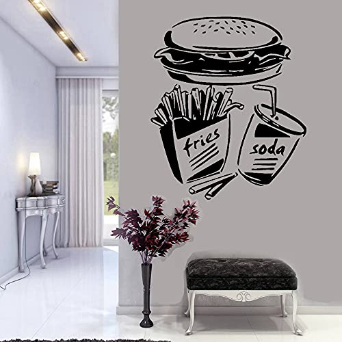 NSRJDSYT Hamburger Restaurant Schild Wandfenster Aufkleber Abnehmbare Soda & Chips Wandbild Poster für Küche Zimmer Dekoration Wandaufkleber 50x42cm