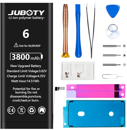 [3800mAh] Battery for iPhone 6, JUBOTY New Upgraded Li-Polymer High Capacity 0 Cycle Battery Replacement for iPhone 6 Model A1549 A1586 A1589 with Complete Professional Repair Tool Kit