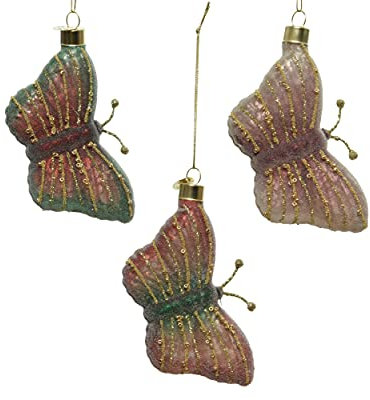 Decoris Christbaumschmuck Glas Schmetterlinge 10cm x 1 Stück Sortiert Feenwald Weihnachtskugeln bunt rosa Mix