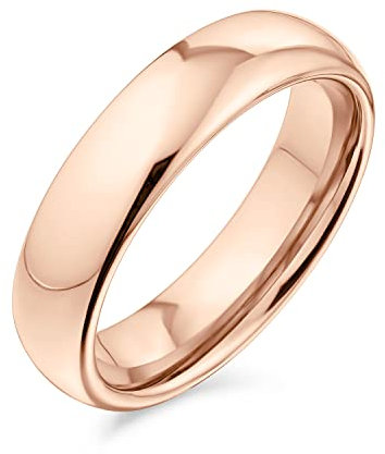 Bling Jewelry Bague de mariage en titane simple et sobre pour couples, dôme poli, pour hommes et femmes, ajustement confortable, ton or rose, 5MM