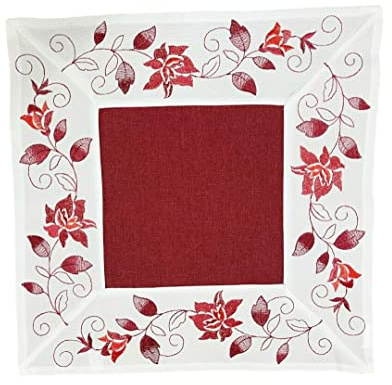 Tischläufer Tischdecke Mitteldecke Tischband gestickt Rosen Rot Weiss Silber Grau (30 x 30, Rot/Weiss)