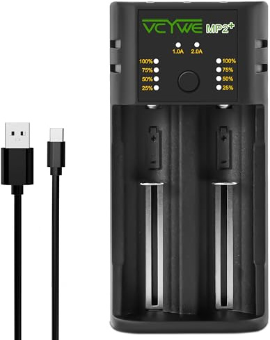 2 Slots Smart Charger Universal Intelligent LED Battery Charger 18650 Compatible with Most 3.6V/3.7V Li-Ion and Ni-MH Ni-Cd 1.2V A AA AAA C SC F6 Rechargeable Batteries Current 1.0A 2.0A Optional