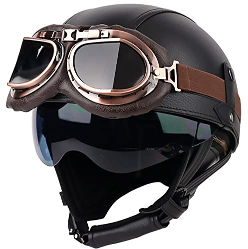 Halbhelme Jethelme Halbhelme Motorradhelm mit ECE Genehmigt Brain-Cap Halbschale Roller-Helm Scooter-Helm Jet-Helm Retro für Erwachsene Herren Damen