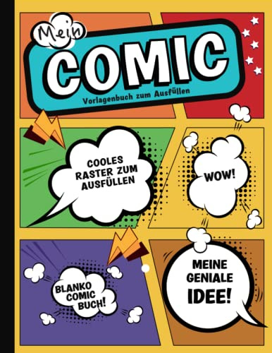 Blanko Comic Vorlage zum Zeichnen: Leeres Comic Buch mit Raster zum Ausfüllen