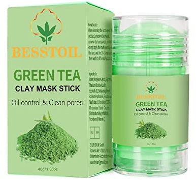 Grüner Tee Ton Maske Stick -Entferner, porentiefe Reinigung, Ölkontrolle mit Grüntee-Extrakt – verbesserte Formel, vegan, natürlich und tierversuchsfrei (Grüner Tee)