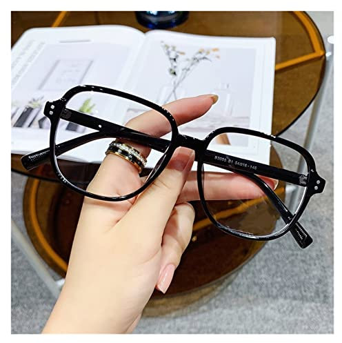 Xiaoki Lesebrille , Flacher Spiegel mit großem Rahmen, Blaulichtblockierbrille, Lesebrille, Dünne Lesebrille im Modestil für die Arbeit (Color : Bright Black, Size : +2.0)
