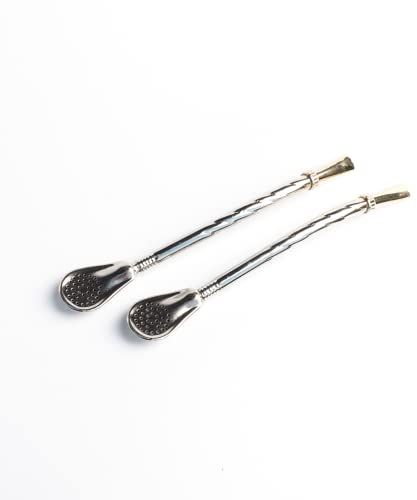 BARGRIN Pack de 2 pajitas clásicas con filtro de acero inoxidable para beber mate - Set de sorbetes para beber yerba mate con cuchara filtrada