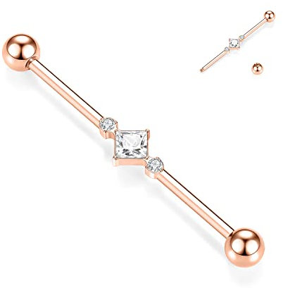 Industrial Barbell Chirurgenstahl 14G Industrial Piercing Industrial Bar 38mm Industrial Ohrringe Würfel Zirkon Knorpel Body Piercing Schmuck 1 1/2 Zoll Roségold Industrial Barbell