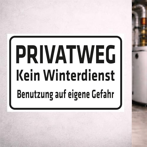 INDIGOS UG - Schild Privatweg - Kein Winterdienst - Benutzung auf eigene Gefahr - 400x300 mm - Hinweisschild Warnschild Sicherheitsschild - Aluverbundplatte 3 mm - für Innen und Außen