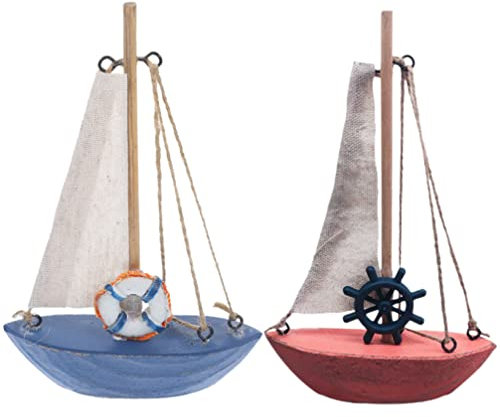 Toddmomy 2pcs Mediterranean Wooden Sailboat Models Chic Decor for Nautical Tabletop Ornament and Red for Sailing Enthusiasts