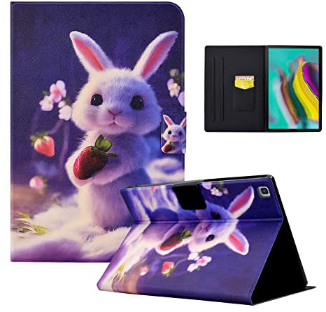 CXTCASE Hülle für Samsung Galaxy Tab S5e 10.5 Zoll 2019(SM-T720/T725), Schutzhülle Cover Case mit Standfunktion für Samsung Galaxy Tab S5e 10.5 Zoll 2019(SM-T720/T725), Erdbeeren Hase