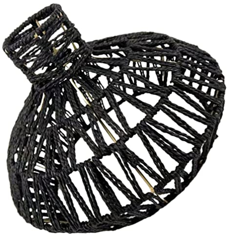 DOITOOL Ersatz Rattan Lampenschirm Hängelampe Leuchtenschirm Papier Weiden Geflochtener Pendelleuchte Schirm Vintage Hängeleuchte Stehlampe Ersatzschirm Tischlampe Deko Schwarz