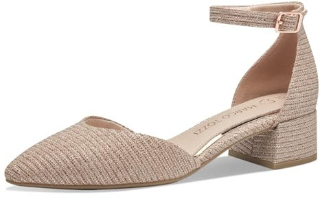 MARCO TOZZI Décolleté Donna con Cinturino Glitterate Vegane, Metallico (Rose Metallic), 37 EU