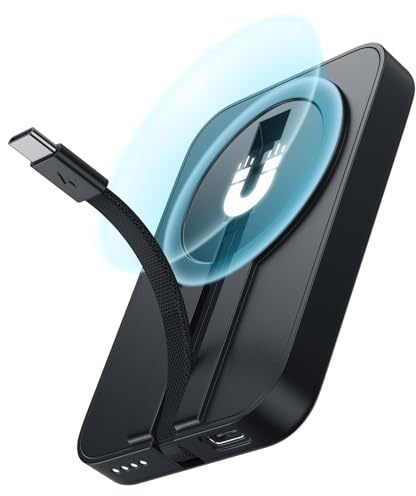 EMNT Mini cargador magnético portátil para tipo C, 5200 mAh Power Bank con cable integrado, soporte de metal, batería compatible con Sumsang Android
