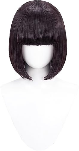 Anime Coaplay Perücke Schwarz Lila Haar Kurz Bob Perücken mit Pony Halloween Party Cosplay Kostüm Perücke für Frauen 30 CM