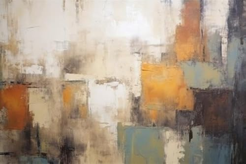 adrium Acryl-Bild 50 x 30 cm: Dieses abstrakte Gemälde zeigt braune, weiße, blaue, gelbe, olivfarbene und graue Farben in Leinwandfragmenten. Es ist ein (209037414)