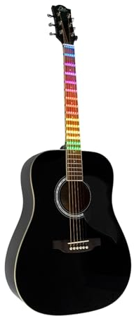 EKO Guitars - Ranger Blk Visual Note, Akustikgitarre Dreadnought Visual Note, Oberteil aus Fichte, Zargen und Boden aus Linden, LED-Folie Visual Note mit der entsprechenden App, Farbe Schwarz