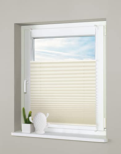 Deco4Me Premium Plissee ohne Bohren (Creme, 50 x 130 cm) - Blickdicht, ohne Verdunkelung, mit Klemmfix Halterung zum Kleben & Klemmen - Sichtschutz Rollo für Fenster