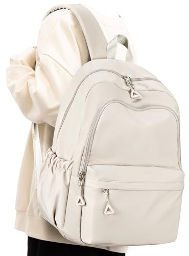 Rucksack Schule Mädchen Schulrucksack Jungen Schulranzen Teenager Rucksack mit laptopfach 14 Zoll Lässig Daypack School Bag for Girls Boys Beige