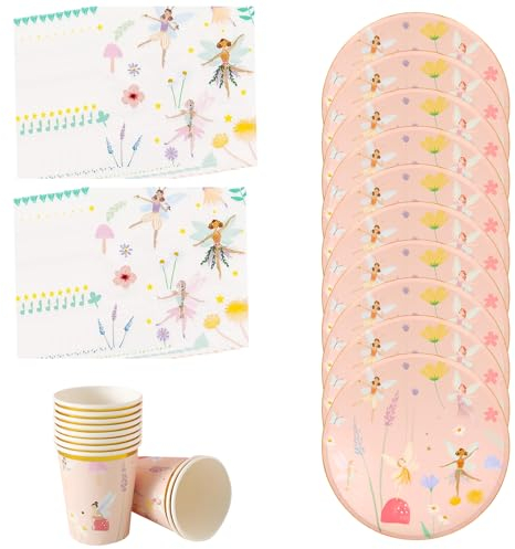 GUOYOU 40 Piezas Vajilla de Fiesta, Vajilla Cumpleaños Infantil Incluye Platos, Servilletas, Vasos, Hadas Vajilla Cumpleaños, para Cumpleaños, Aniversarios, Decoraciones de Fiesta(10 Invitados)