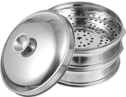 Mikinona 24cm Large Capacity Steamer Baskets Stainless Steel Steamer Cookware Food Steamer for Fish Shellfish Beef Pork Household Steamer