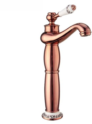 Tall Mixer Taps for Bathroom Basin Single Hole Hot and Cold Counter Top Basin Tap Single Handle Design,Rose Gold