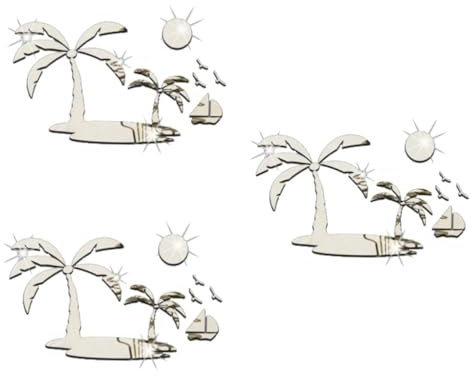 Uonlytech 3 Stück Vögel Spiegel-wandaufkleber Palmen Insel 3d Acryl Wandtattoo Einfach Abzuziehen Und Aufzukleben Silber