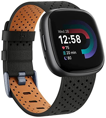Wanme Armband für Fitbit Versa 4 Armband/Fitbit Sense 2 Armband für Damen Herren, Weich Leder Armbänder, Wasserdichtes Sport Ersatzarmband für Fitbit Versa 4 / Sense 2 Uhrenarmband, Klein Schwarz