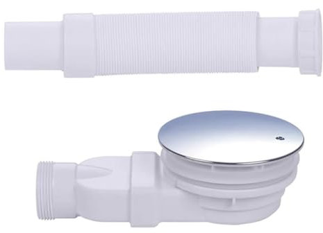 iFutniew Sifone cromato per piatto doccia, scarico sottile, 90 mm, 36 l/min, scarico laterale della trappola