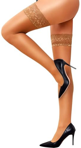 RSLOVE Women Sexy Hold-up Stockings - Anti-skid Silicone Silk Thigh High Socks Beige One Size