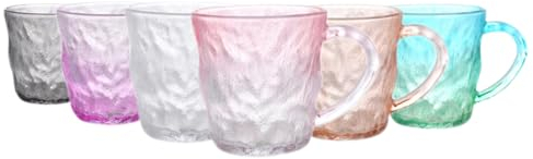 TRESV Set de 6 tazas de Colores, Tazas de cristal agua de 300 ml,Taza de Vidrio,Tazas de Bebida, Alcohol y Agua, perfectos para bares, cafeterías