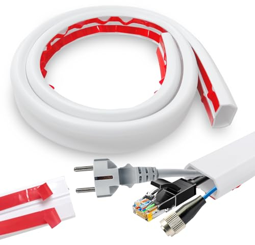 Wandkabelkanäle, Kabelkanal Selbstklebender, 2m x 25mm Klein Kabelkanal Kabelbrücke Boden, Fussboden Kabelkanal, Selbstklebend Kabelschutz für Büros,Wohnungen,Lagerhallen,Hotels,usw (Weiß)