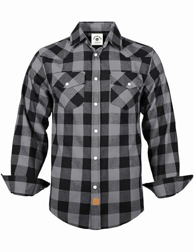 TARAINYA Chemise Flanelle Homme A Carreaux Western Cowboy Manches Longues avec Boutons-Pression Regular Fit Gris Noir Buffalo L