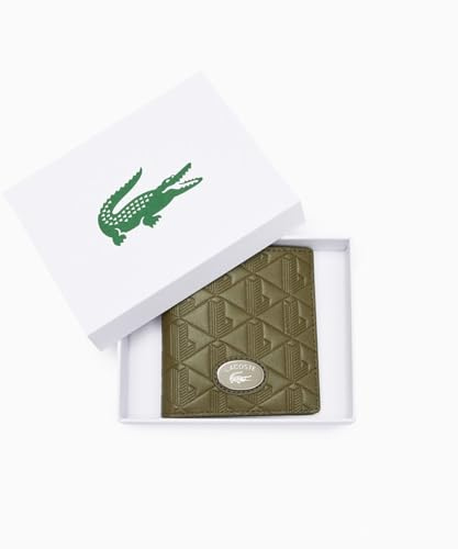Lacoste Wallet [Official] Monogramm RFID Bifold Leather Wallet, Green (Moss Green), One Size