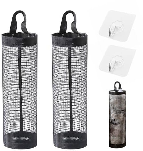 Soportes para Bolsas de plástico para Colgar Bolsas de Basura, Estante de Malla Transpirable, Organizador Plegable con Ganchos, Ideal para Cocina, Baño, Dormitorio, Almacenamiento de Bolsas
