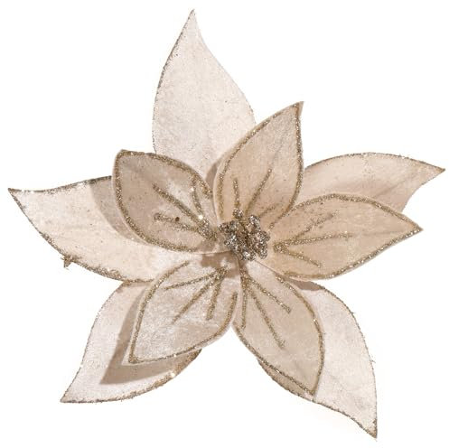 GL-Turelifes Große Glitzer-Weihnachtsblumen, 6 Stück, künstlicher Weihnachtsstern, Samt, Weihnachtsbaum Blumen Ornamente, gefaltete Blumen für Weihnachts Neujahr, Hochzeit Dekoration (Champagner)