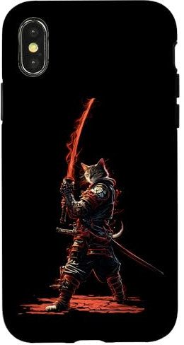 Ninja Samurai Katze Kunst Ukiyo-e Hülle für iPhone X/XS