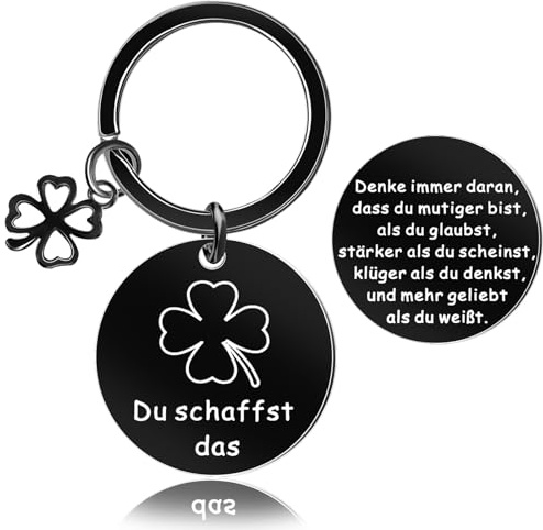 Johiux Doppelseitiger Glücksbringer Schlüsselanhänger und Glücksbringer Prüfung Münze Vierblättriges Kleeblatt,Mutmacher Schulanfang Schutzengel Schlüsselanhänger Aufmunterung Geschenke.