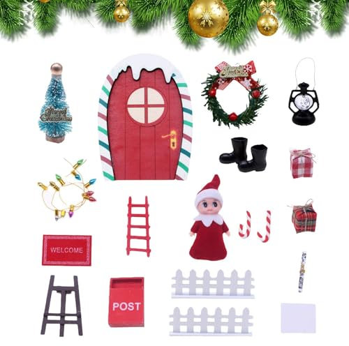 Portes de fées pour Fille Elfe de Noël - Kit de Porte de fées en Bois avec Porte Arc-en- Rouge et Verte - Porte d'elfe Magique pour scène en Atura - Kit de fée des Dents