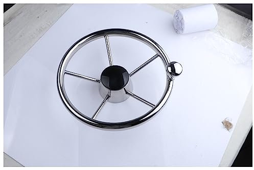 11 Zoll Edelstahl Fischerboot Schwarz Lenkrad Yacht Schnellboot Hardware Zubehör Lenkgetriebe Zubehör Yacht Luxus Für Boote(Silver A section,With handle)