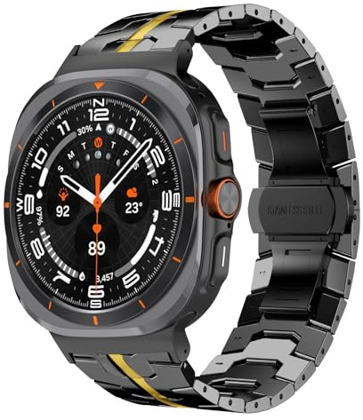 HinZann Armband für Samsung Galaxy Watch Ultra 2 2026 / Ultra 2024/2025 | (Schwarz Gold), Metall Edelstahl Ersatzarmband mit Faltschließe, Damen Herren, Quick Fit, Business, Casual, Geschenk