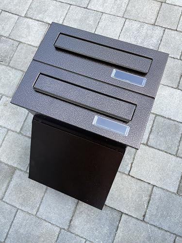 ALSTEN TECH 2er Zweifach Mauerdurchwurf Briefkasten für Mehrfamilienhaus oder Büro - Briefkastenanlage zum Einmauern für 2 Familienhaus 2fach mit Namensschild Braun Bronze Antik Einbaubriefkasten