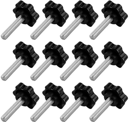Vis à oreilles Lot de 12 Moletées Filetées à Tête étoile M6 x 25mm Star Moletée de la Poignée du Bouton de Serrage vis Plastique Boutons de Poignée en fer vis de Serrage