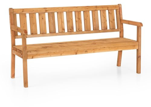 Amata UNGURS Dreifachbank Modernes Design - Wetterfeste Holzbank für Draußen, Terrasse, Hinterhof und Garten Feuerstellen - Ergonomischer und Langlebiger Stuhl, Zeitloses Design (Braun)