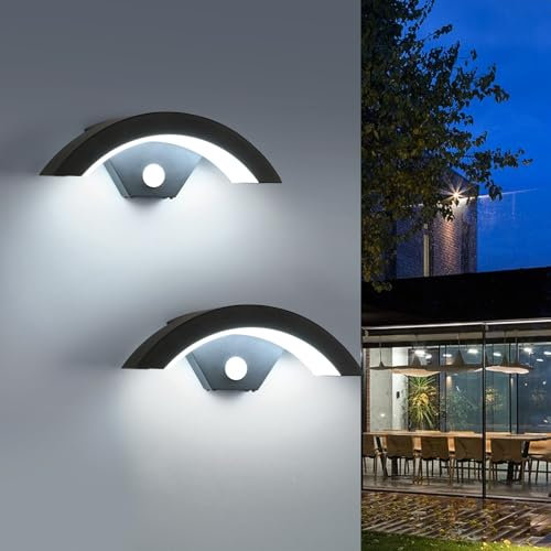 DELIPOP 【2 Pack】 Applique Murale Extérieur avec Détecteur de Mouvement, 24W Moderne Lampe Murale Exterieur IP65 Etanche, Eclairage Exterieur pour Entrée Patio Garage Porche Jardin, Blanc Froid 6500K