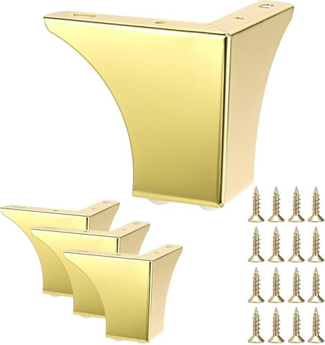 NBKJDSXL 4 Pieds d'armoire en Acier,Pieds de Meuble,pour chaises Table Armoire TV armoires tiroirs canapé,avec vis Pieds de Meuble,Or (100mm)