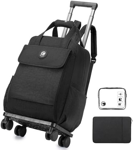 BAGZY Handgepäck Koffer mit Rollen Trolley Handgepäck Rucksack Flugzeug für Herren Damen 3 in 1 Laptop Rucksack 15,6Zoll Wasserdicht Carry On Luggage Travel Backpack für Reise Business Weekend Schwarz