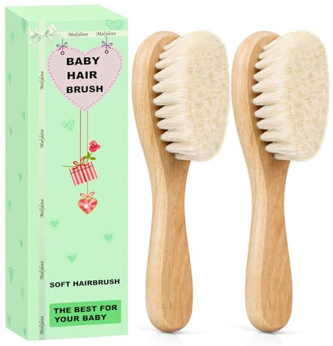 2PCS Molylove Baby Hair Brush, Wooden Baby Brush for Newborns & Toddlers, Kids, Super Soft Goat Bristles Brush,Toddler Hair Brush,Ideal for Cradle Cap
